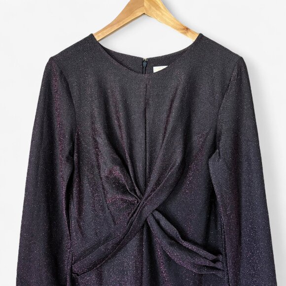 Michael Kors Metallic Twist Front Sheath Midi Dress Size Large Holiday Party - Picture 4 of 17